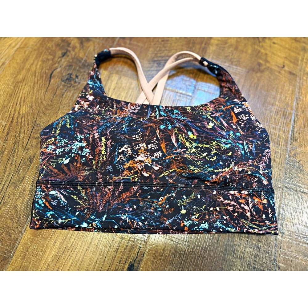 lululemon Women’s Size 6 Black Multicolor Print SPORTS BRA Wireless Crossback